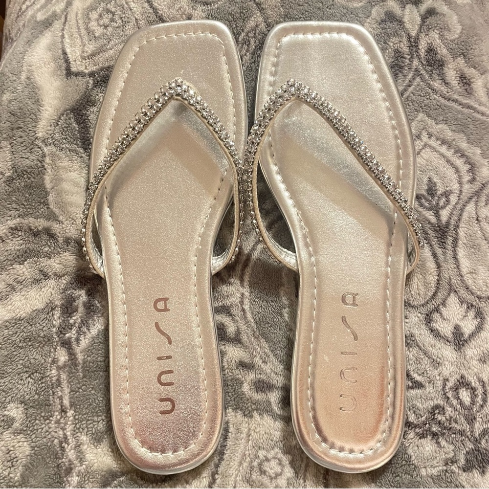 UNISA | Metallic Silver Rhinestone Sandals - Picture 2 of 9